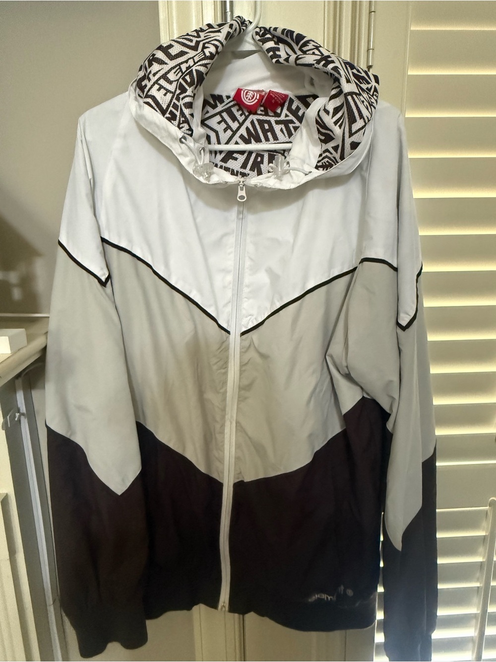 Element Men's Colorblock Windbreaker Jacket in White, Light Gray & Black